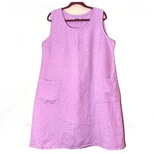 Flax Linen Dress L Pink Sleeveless Lagenlook A Line Polka dot Artsy Boho Coastal
